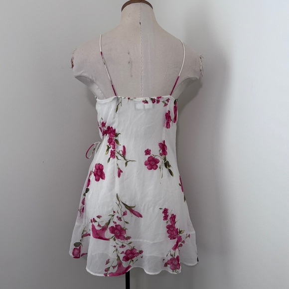 Zara Small White Pink Floral Mini Wrap Satin Slip Dress - Picture 3 of 8
